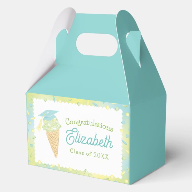 Ice Cream Graduation Party Blue Green Favor Box (Front)