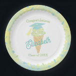 Ice Cream Graduation Party Blue Green Paper Plate<br><div class="desc">Throw an ice cream social to celebrate the new graduate with this cute ice cream cone design in soft pastel blue and green tones!  Perfect for an elementary graduate or just a graduation party for someone that loves ice cream!</div>