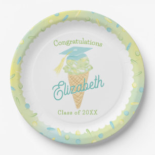 Ice Cream Graduation Party Blue Green Paper Plate