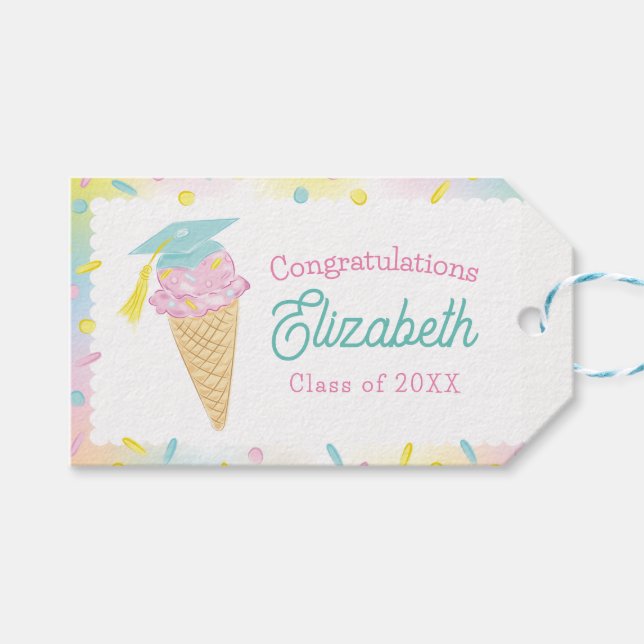 Ice Cream Graduation Party Gift Tags (Front (Horizontal))