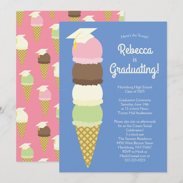 Ice Cream Graduation Social Party Invitation (Front/Back)
