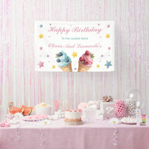 Ice Cream Happy Birthday To The Coolest Twins  Banner