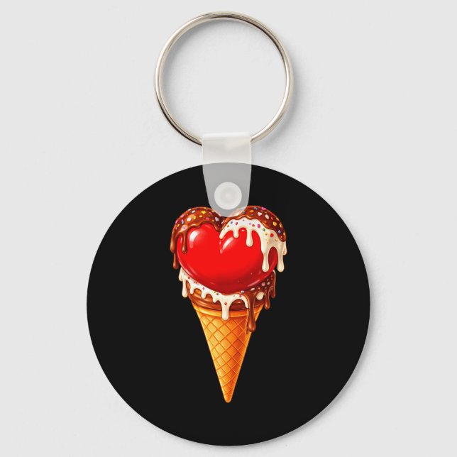 Ice Cream Heart Funny Drip Valentines Day Boys Gir Keychain (Front)