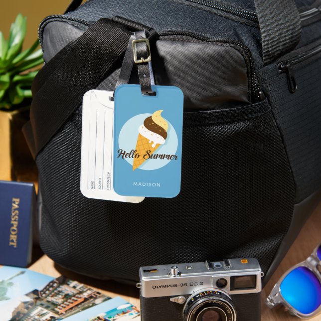 Ice Cream Hello custom name & colour Luggage Tag (Front & Back)