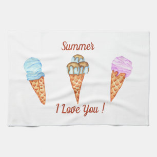 Ice Cream I Love You Cute Summer Kitchen Towel