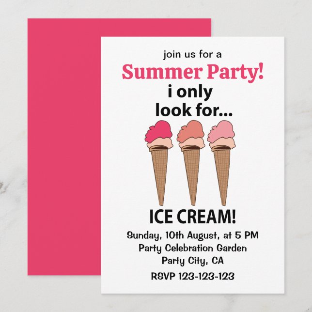 Ice Cream I Only Look For Ice Cream Invitation (Front/Back)