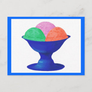 Ice cream in blue bowl party invitations postcard