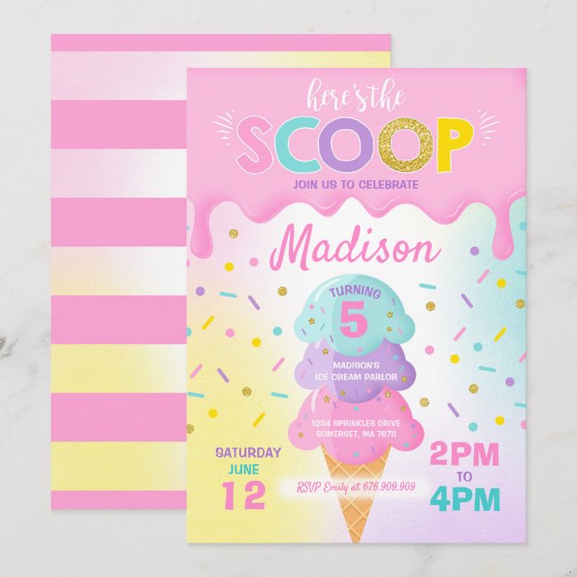 Ice Cream Invitation Ice Cream Birthday Party (Front/Back)