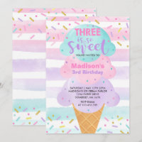 Ice Cream Invitation Three Is Sweet 3rd Birthday