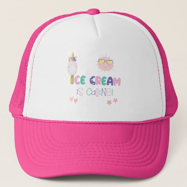 Ice Cream is Calling Unicorn Summer Trucker Hat (Front)