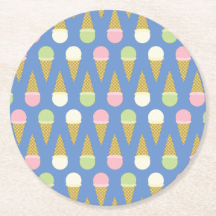 Ice Cream Kid's Birthday Party Round Paper Coaster