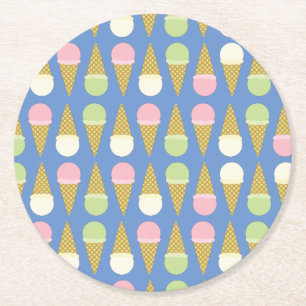 Ice Cream Kid's Birthday Party Round Paper Coaster