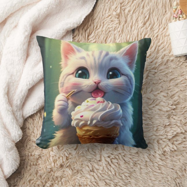 Ice Cream Kitty (1): Throw Pillow (Blanket)