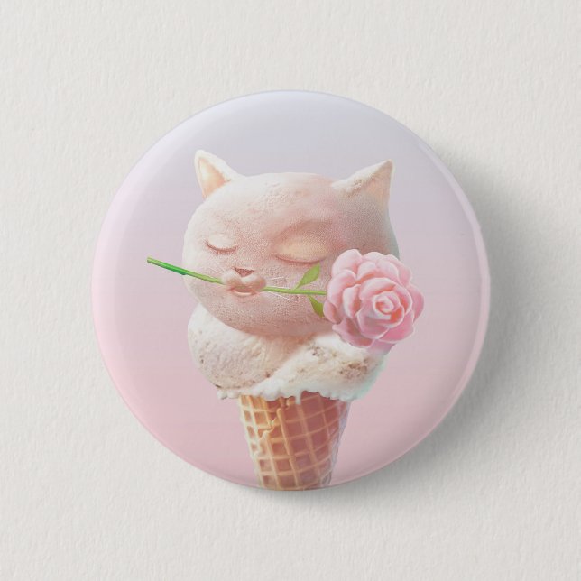 Ice Cream Kitty – Rosy & Dreamy 2 Inch Round Button (Front)