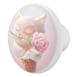 Ice Cream Kitty – Rosy & Dreamy Ceramic Knob