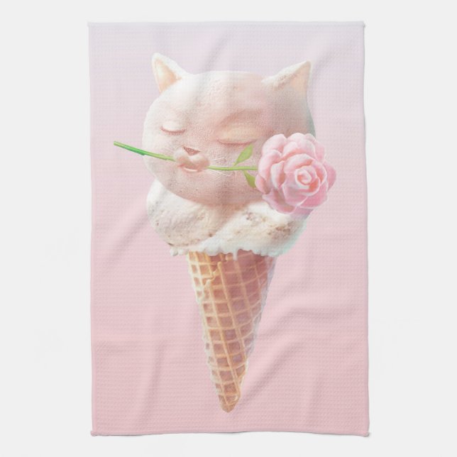 Ice Cream Kitty – Rosy & Dreamy Kitchen Towel (Vertical)