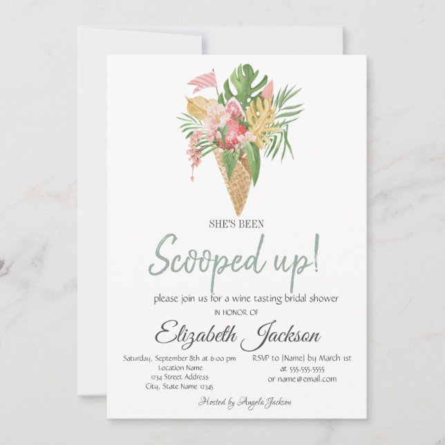Ice Cream Leaves Strawberry Bridal Shower  Invitation (Front)