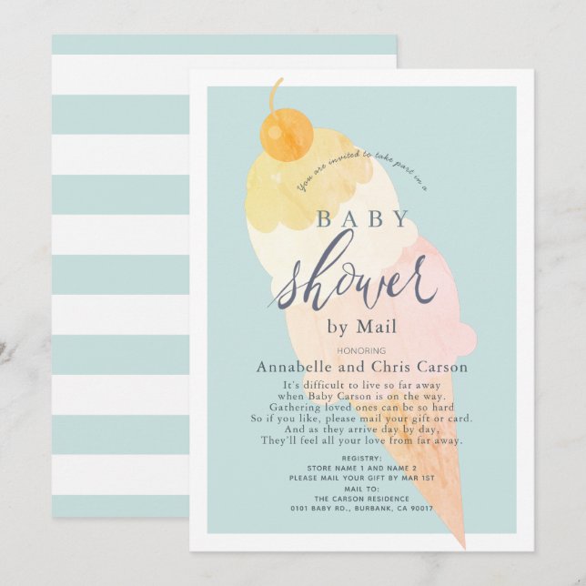 Ice Cream Light Blue Boy Baby Shower by Mail Invitation (Front/Back)