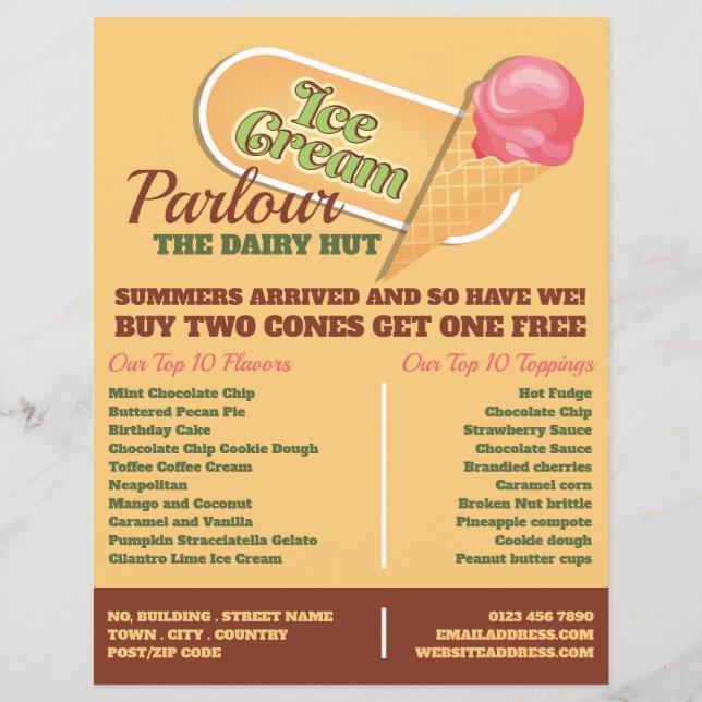 Ice Cream Logo, Ice Cream Parlour Advertising Flyer (Front)