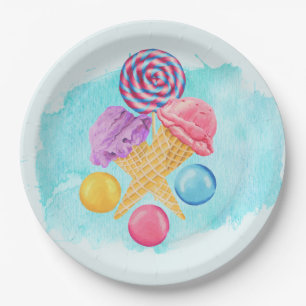 Ice Cream Lollipop and Candy Paper Plate