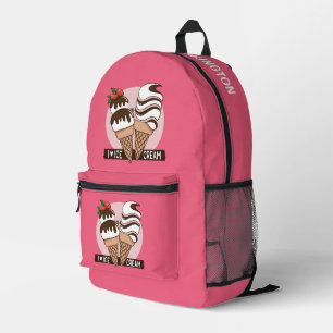 Ice Cream Lover custom name & colour Printed Backpack