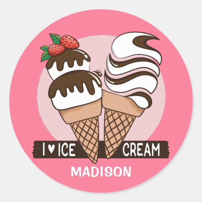 Ice Cream Lover custom name & colour stickers (Front)