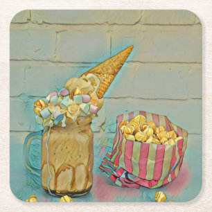Ice cream lover gift square paper coaster