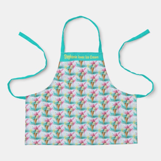 Ice Cream Lover Kids Personalized Name Apron (Front)
