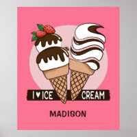 Ice Cream Lover nom personnalisé et affiche couleu