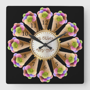 Ice Cream Lovers ~ Time For Ice Cream ~ Square Wall Clock