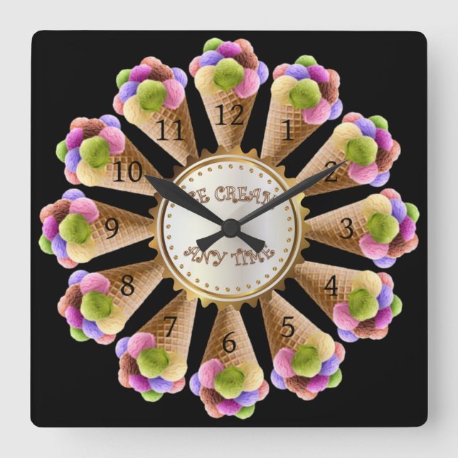 Ice Cream Lovers ~ Time For Ice Cream ~ Square Wall Clock (Front)