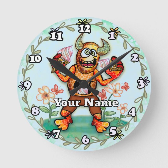 Ice Cream Monster Round Clock (Front)