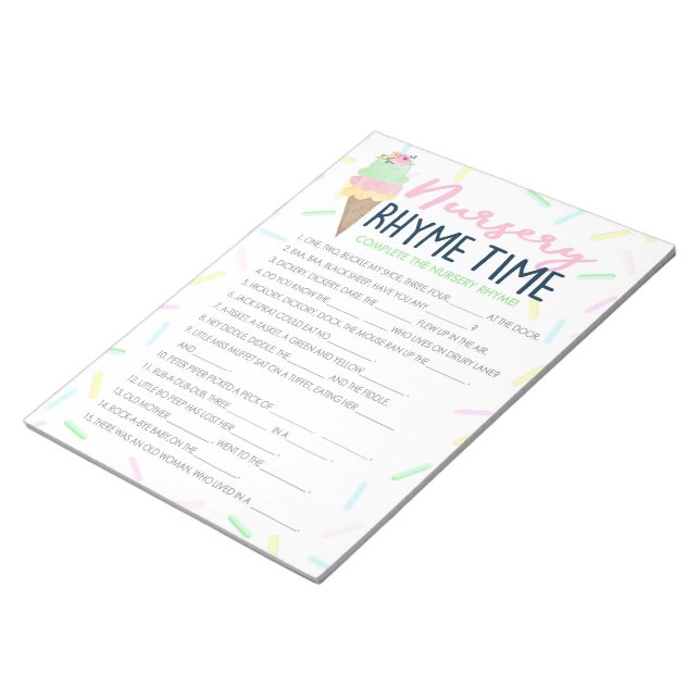 Ice Cream Nursery Rhyme Baby Shower Game Pack Notepad (Angled)