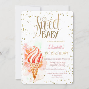  Ice Cream Paint Splash Diamonds Stripe Birthday   Invitation