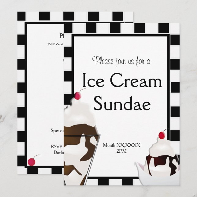 Ice Cream Parlour Parti social Invitation personna (Devant / Derrière)