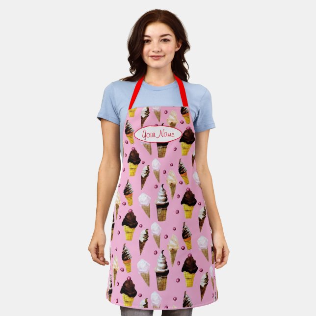 Ice Cream Parlour Retro Pink Personalized Apron (Worn)