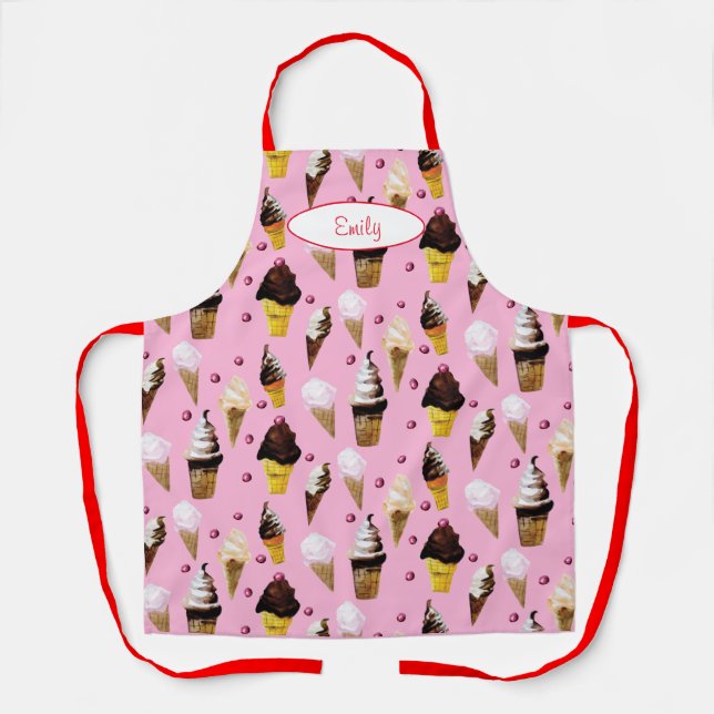 Ice Cream Parlour Retro Pink Personalized Apron (Front)