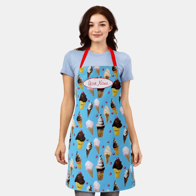 Ice Cream Parlour Retro Sky Blue Apron (Worn)