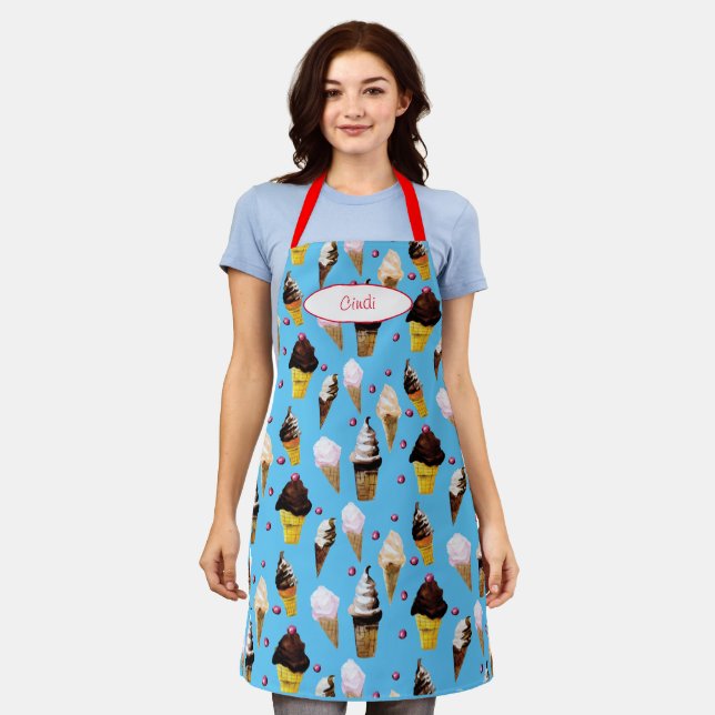 Ice Cream Parlour Retro Sky Blue Apron (Worn)