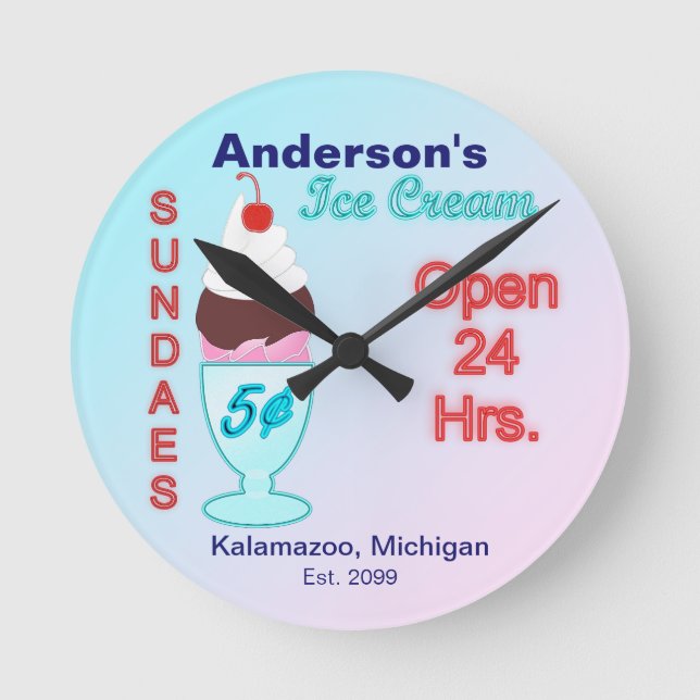 Ice Cream Parlour Sundaes Clock Signs (Front)