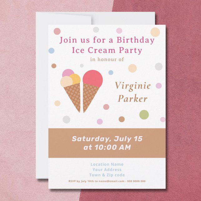 Ice Cream Party Anniversaire Invitation (Ice Cream Party Birthday Invitation - Back)