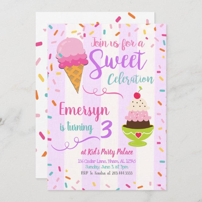 Ice Cream Party Anniversaire Invitation (Devant / Derrière)