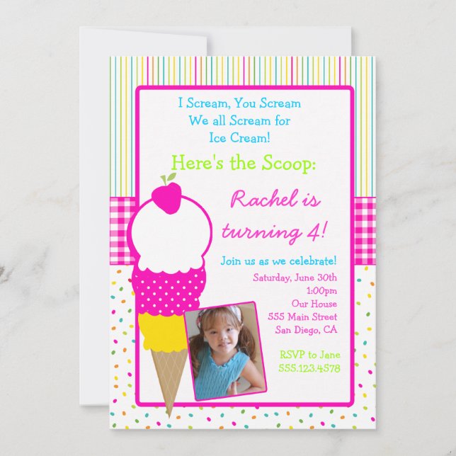Ice Cream Party Birthday Invitations (Front)