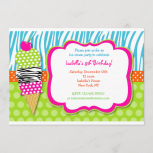 Ice Cream Party Birthday Invitations