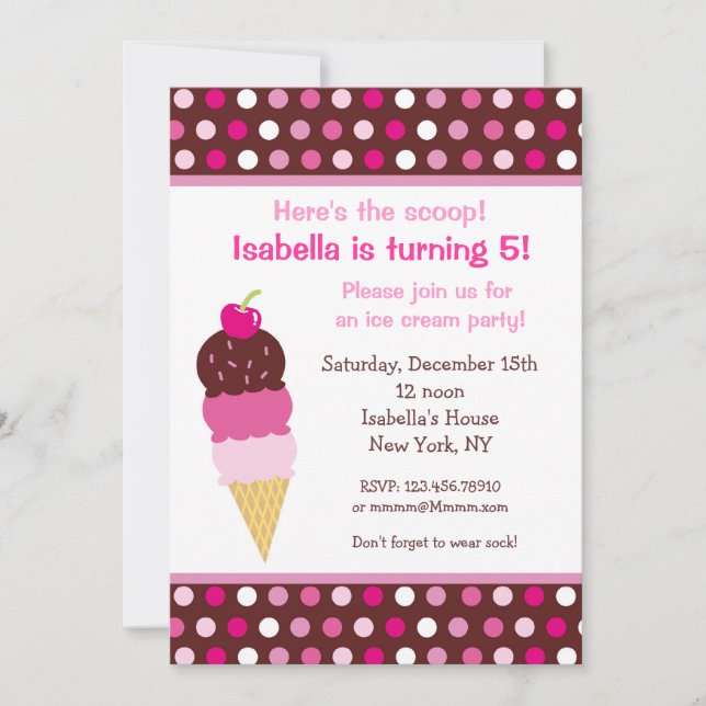 Ice Cream Party Birthday Invitations icecream (Front)