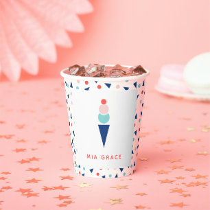 Ice Cream Party Custom Decor in Blue and Pink Paper Cups