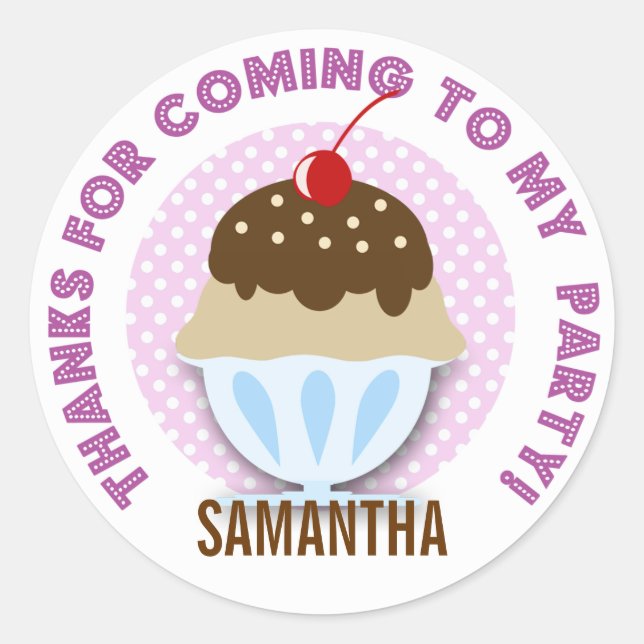 Ice Cream Party Custom Thank You Stickers (Front)