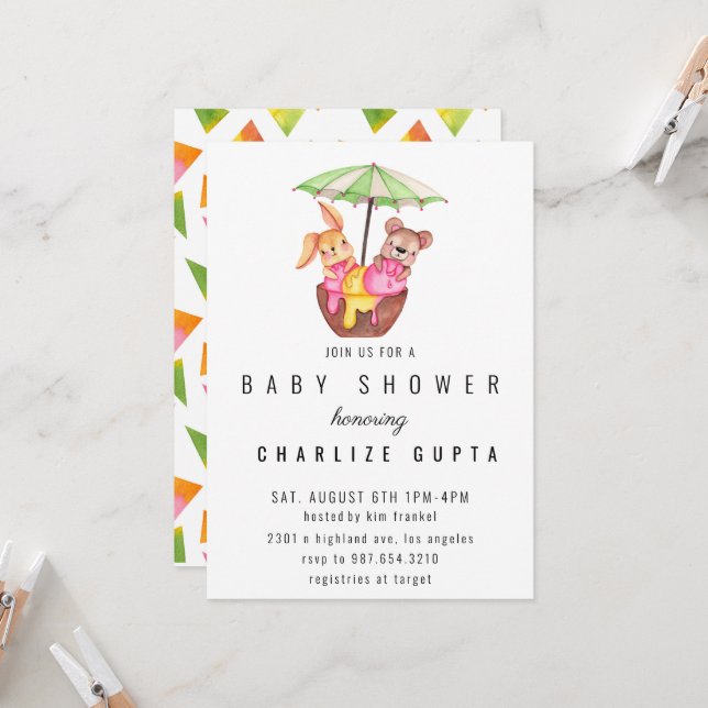 Ice Cream Party Friends Baby Shower  Invitation (Front/Back In Situ)