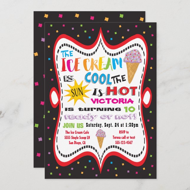 Ice Cream Party Funky Fun Invitation (Front/Back)