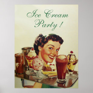 ICE CREAM PARTY Girl with Tray of Ice Creams Poster